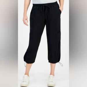 Women's Black Drawstring Hem Cropped Pants